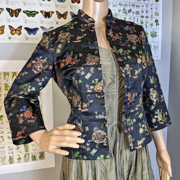 Vintage Frederick's of Hollywood Cheongsam Jacket Floral Brocade Metallic 6 - Picture 10 of 12